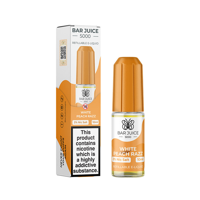 White Peach Razz Nic Salt E-Liquid by Bar Juice 5000 - Vape Kingz