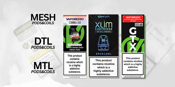 Collection of Vaporesso vaping product packaging on a white background. Brands OXVA, Vaporesso 